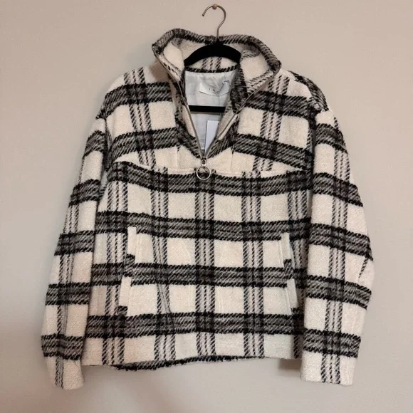 IRO Paris Bika Checked Wool-Blend Half-Zip Sweater Plaid NWT Size 38 - Picture 2 of 16